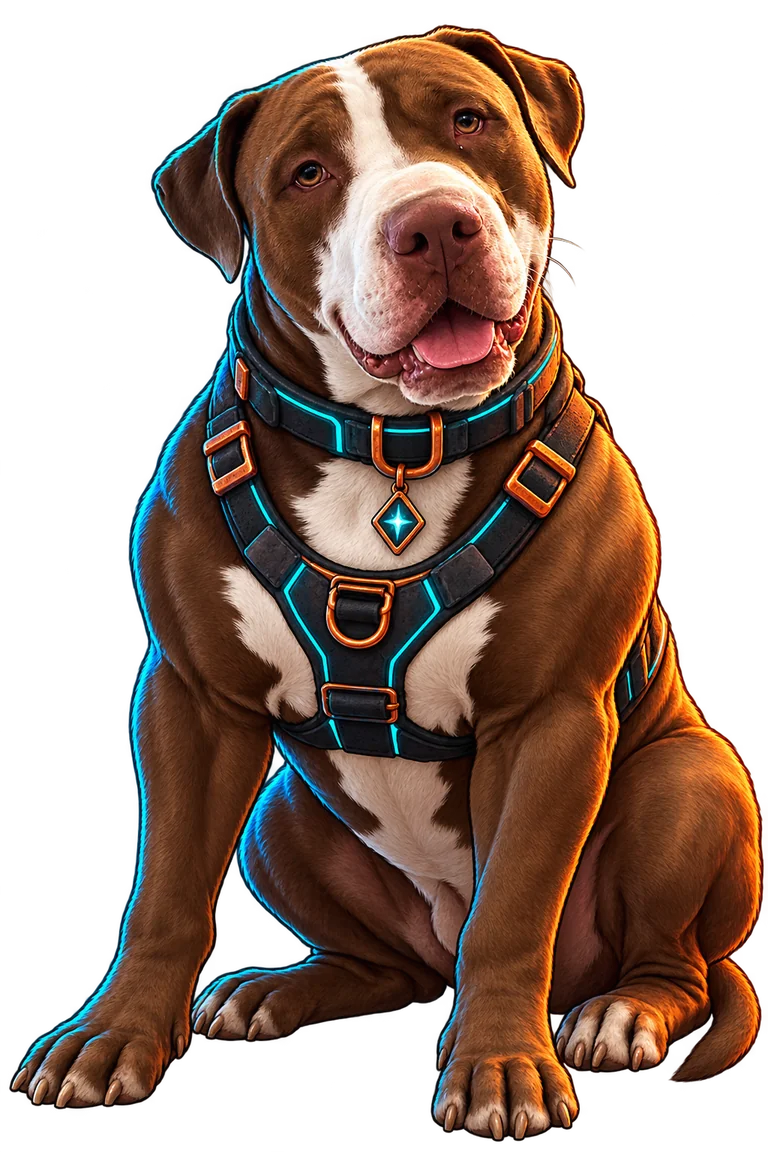 The owner’s brown-and-white dog, imagined as a cosmic companion